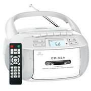 Jazmm CD Player Combo with Bluetooth, Boombox Cassette Portable CD Players, Support AM FM Radio/Remote Control/AUX/USB/Earphone, AC/Battery Operated, LCD Display for Home, Kids, Gift White