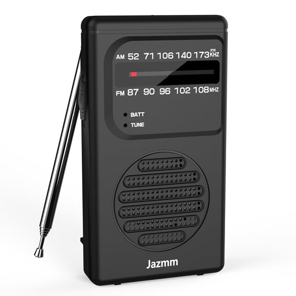 Jazmm Portable AM FM Radio, Battery Operated with 3W Speaker, Flashlight & Earphone Jack, Ideal Gift for All