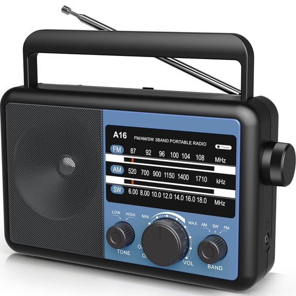 Jazmm Portable AM FM SW 3 Band Radio, AC/4X D Cell Battery Operated,Portable Transistor Radio, Tuning Large Knob and Speaker for Senior, Elderly