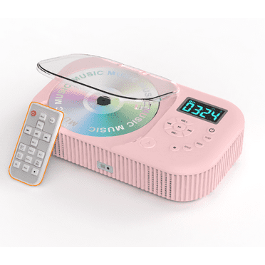 Jazmm Portable CD Player, Rechargeable Bluetooth CD Players for Home & Car, 2000mAh Anti-Skip CD Player with FM Radio/USB/AUX/Remote Control, Bulit-in Dual Speakers,Timer (Pink)