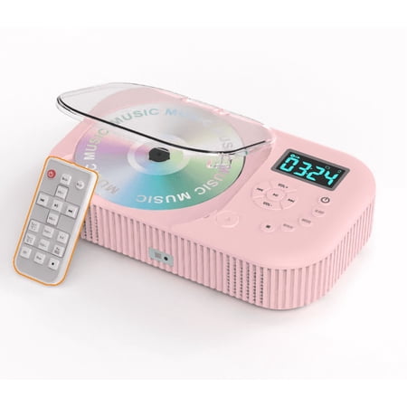 Jazmm Portable CD Player, Rechargeable Bluetooth CD Players for Home & Car, 2000mAh Anti-Skip CD Player with FM Radio/USB/AUX/Remote Control, Bulit-in Dual Speakers,Timer (Pink)