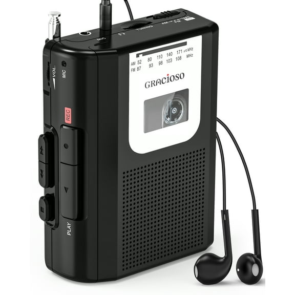 Jazmm Portable Cassette Recorder Player, Vintage Cassette Tape Player with AM FM Radio, Big Speaker & Earphone & Microphone Jack Microcassette Player