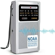 Jazmm Portable NOAA Weather Radio, Battery Operated Transistor Radio with 3.5mm Stereo Earphone Jack, Best Reception, Powered by 2 AA Batteries for Emergency, Outdoor & Home Use (Silver)