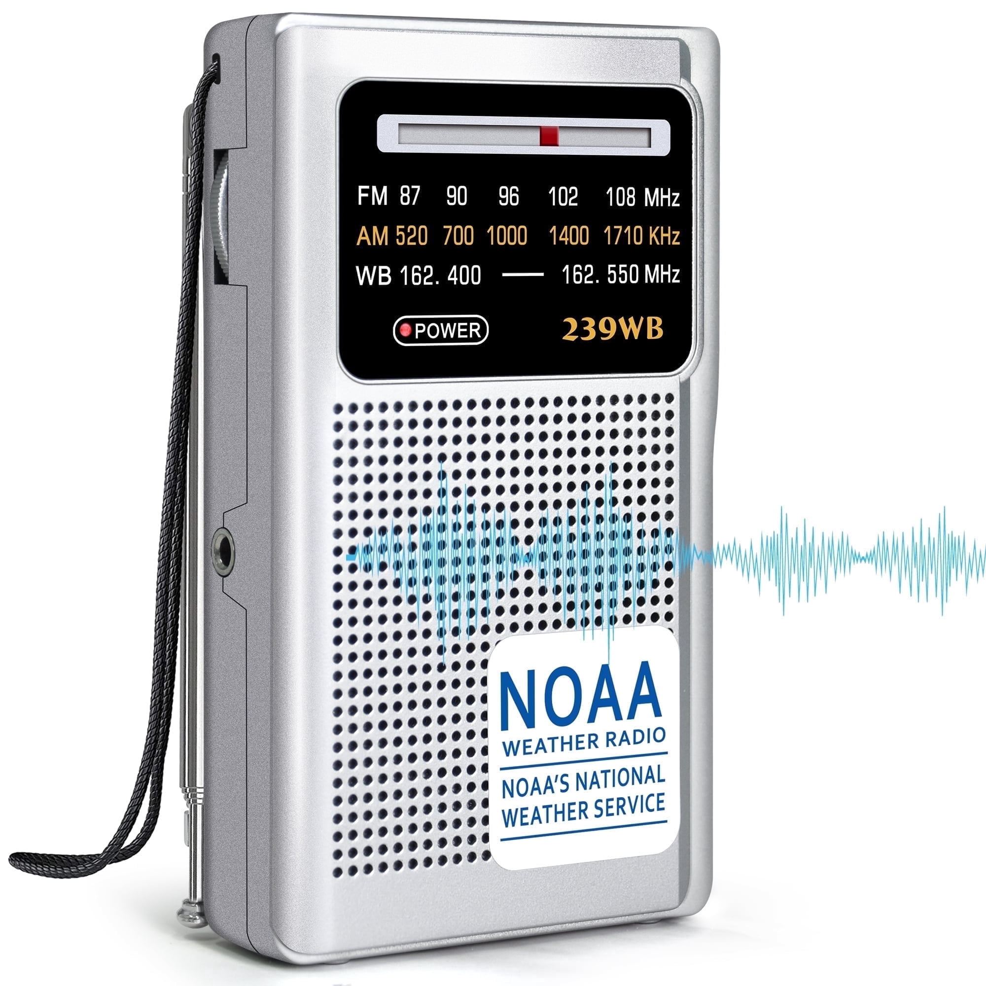 Jazmm Portable NOAA Weather Radio, Battery Operated Transistor Radio with 3.5mm Stereo Earphone Jack, Best Reception, Powered by 2 AA Batteries for Emergency, Outdoor & Home Use (Silver)