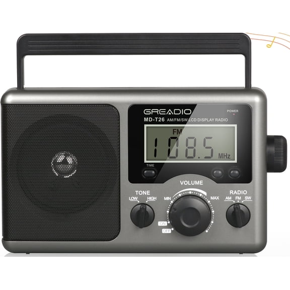 Jazmm Portable Shortwave Radio, AM FM Transistor,LCD Display,Time Setting,Battery Operated by 4 D Cell Batteries or AC Power, Big Speaker for Elder, Home