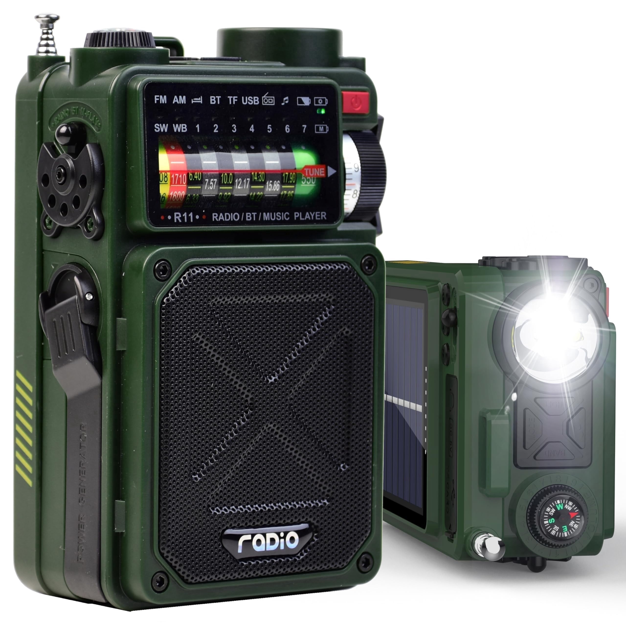 Jazmm Solar Emergency Radio with 4000mAh Power Bank, Hand Crank & Bluetooth 5.0, Portable Survival Radio with SOS Alarm/Flashlight, NOAA Weather/FM/AM/SW for Camping, Hiking, Blackouts
