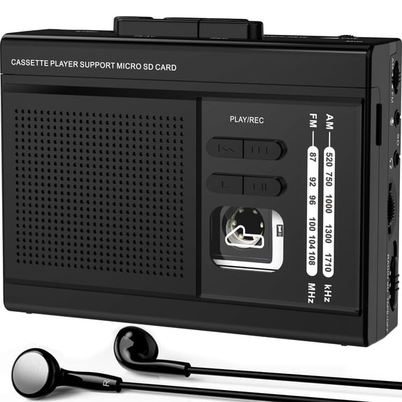 Jazmm Walkman Cassette Player, Recorder - 3-in-1 with AM/FM Radio, Cassette to MP3 Converter, Compact Design, 3.5mm Headphone Jack