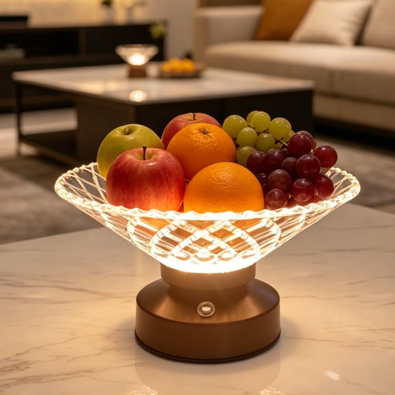 Jazovar Touch Dimmable LED Crystal Glass Fruit Bowl Lamp, 3 Light Modes Decorative Night Light Centerpiece Tray Home Decor Gift