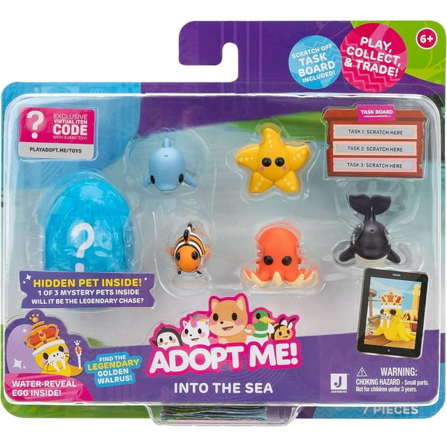 Jazwares: Adopt Me! Pets Into the Sea Mini Figure, Includes Starfish Dolphin Octopus Orca 6 Piece