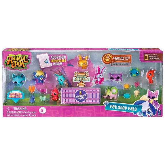 Jazwares Animal Jam Pet Stop Pals 12-Pack Action Figure Set, Includes Exclusive Gold Bunny