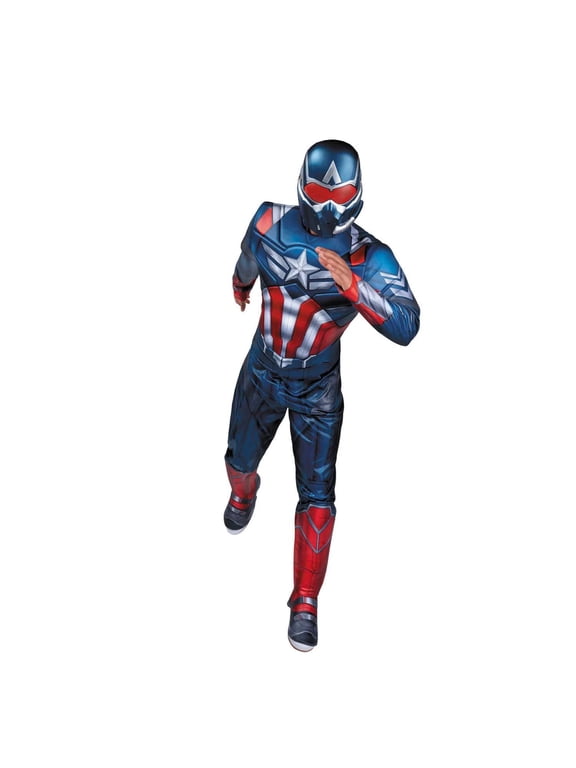 Marvel Men's Captain America Halloween Costume Jumpsuit 2pc - Red Medium