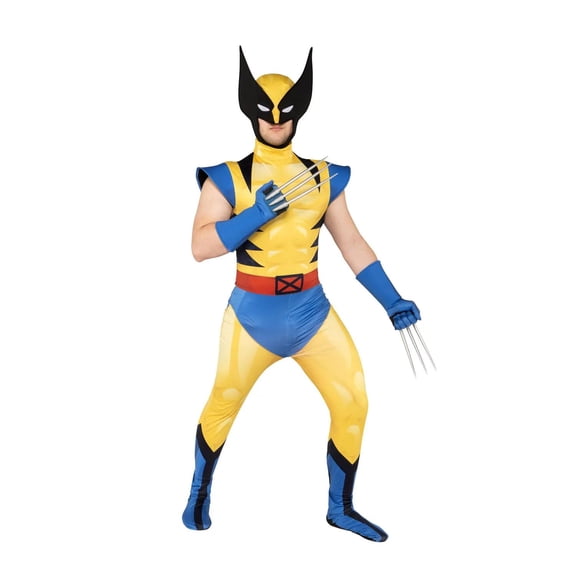 Marvel Men's Wolverine Zentai Halloween Deluxe Costume Jumpsuit 4pc - Yellow Large