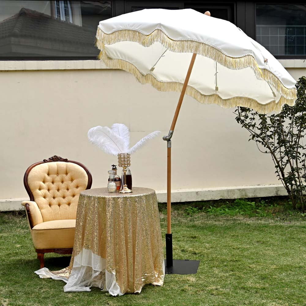 Jazz Age Fringe Umbrella Tilt Market Umbrella Beige Tassel