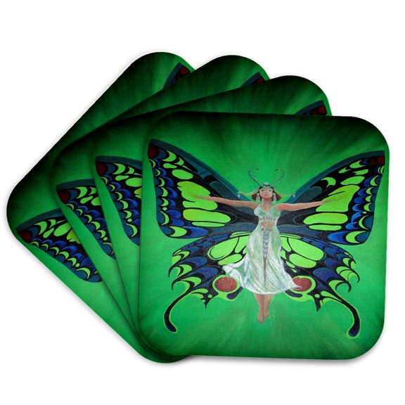 3drose, Jazz Age Showgirl Flapper Wearing Butterfly Wings Painting, Set of 4 Coasters - Soft