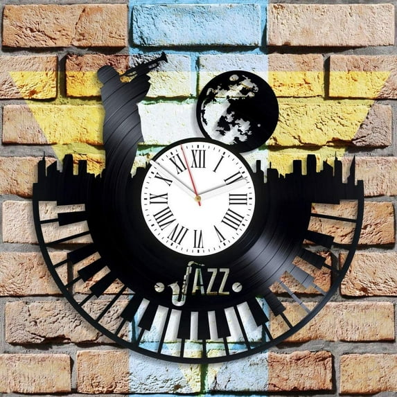 Jazz Art Minimalist Xmas Gift for Boys Decor for Living Room Classical Music Vinyl Clock Musical Genre Home Decor Birthday Gift Jazz Music Wall Clock Vintage Vinyl Record Clock