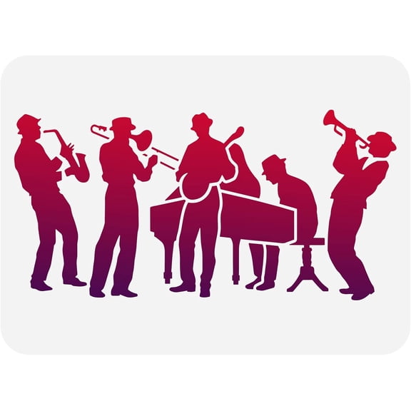 Jazz Band Stencil 11.7x8.3inch Reusable Orchestra Drawing Stencil Large Size Guitar Saxophone Piano Music Theme Stencil for Painting on Wall Wood Furniture Fabric and Paper Colorful