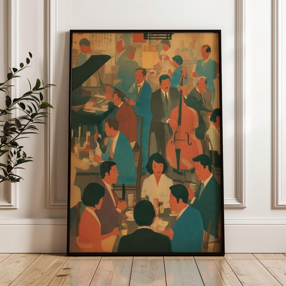 Jazz Band and Audience Vintage Mid-century Poster