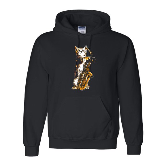 Jazz Cat Cool Musician Jazz Player Saxophone Feline Music Lover Blues Band Hoodie Unisex, up to 5XL