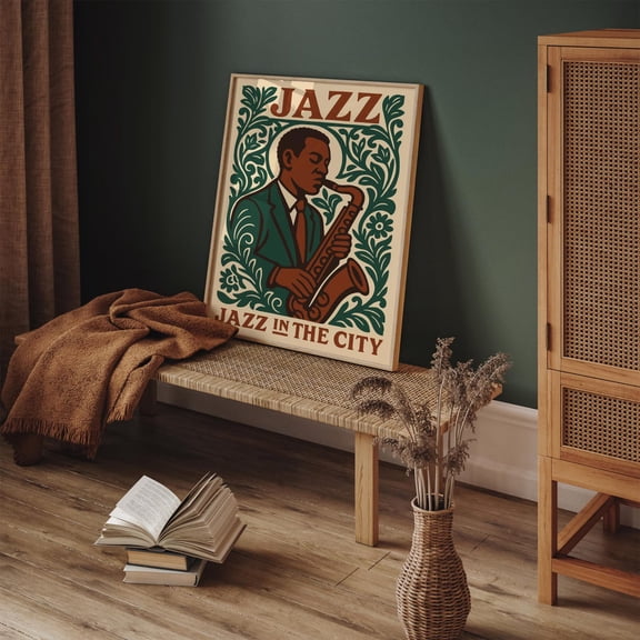 Jazz City Saxophone Retro Unframed Paper Print