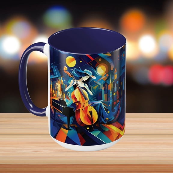 Jazz Club Musician Mug, Abstract Cello Art Coffee Mug, Cellist Gift, Music Lover Decor