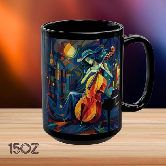 Jazz Club Musician Mug, Abstract Cello Art Coffee Mug, Cellist Gift, Music Lover Decor