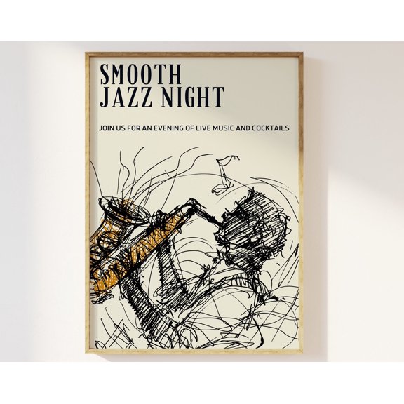 Jazz Club Print Abstract Saxophone Poster Retro Mid Century Art