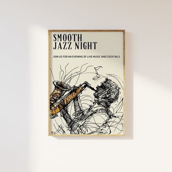 Jazz Club Print Abstract Saxophone Poster Retro Mid Century Art