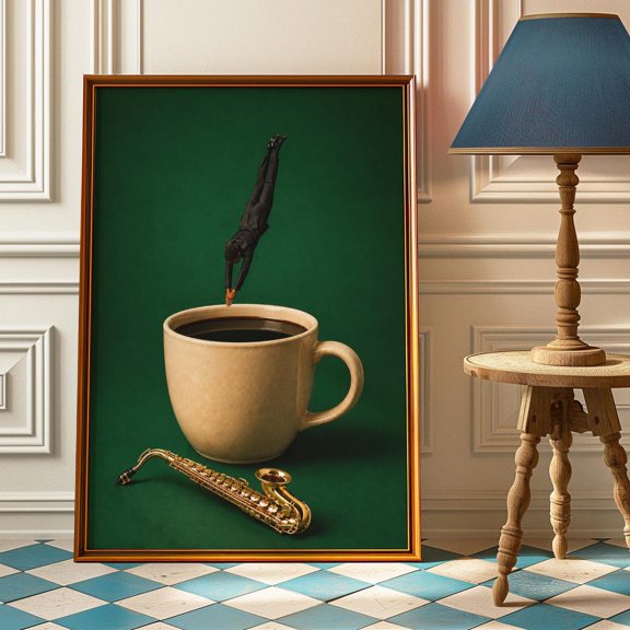 Jazz Coffee Diver Surreal Wall Art Print