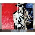 thumbnail image 1 of Ambesonne Jazz Curtains 2 Panel Set, Musician Playing Saxophone, 108" x 84", Vermilion Navy Blue, 1 of 3
