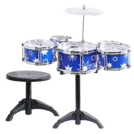 Jazz Drum Set with Chair for Kids Musical Instruments Educational Toys for Children (Blue)