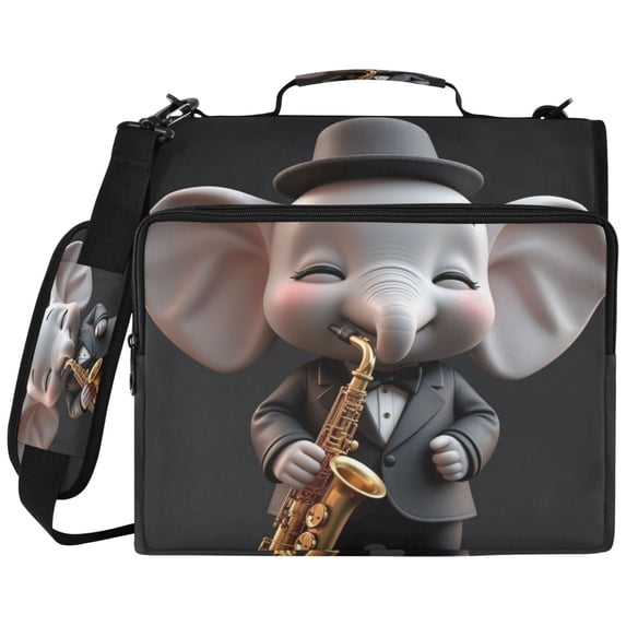 Jazz Elephant Printed Zipper Binder with Handle&Shoulder Strap 2 inch 3 Ring 500+300 Sheet Capacity File Folder Organizer