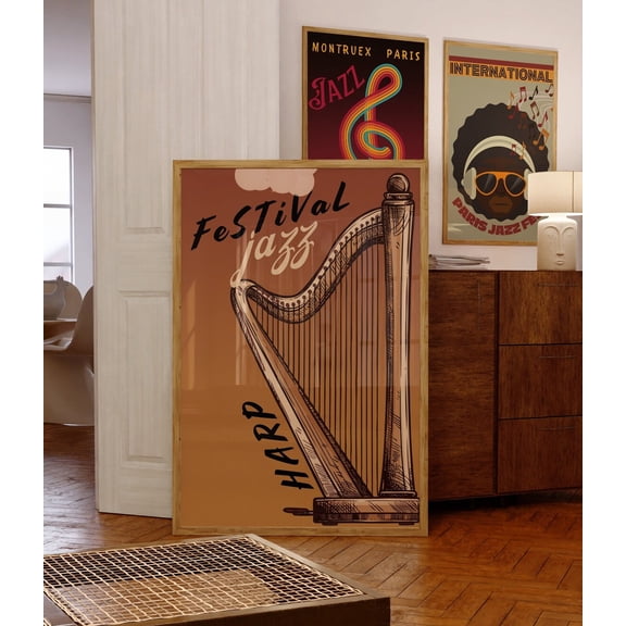 Jazz Festival Harp Poster Mid Century Modern Music Poster, 8x12 UNFRAMED