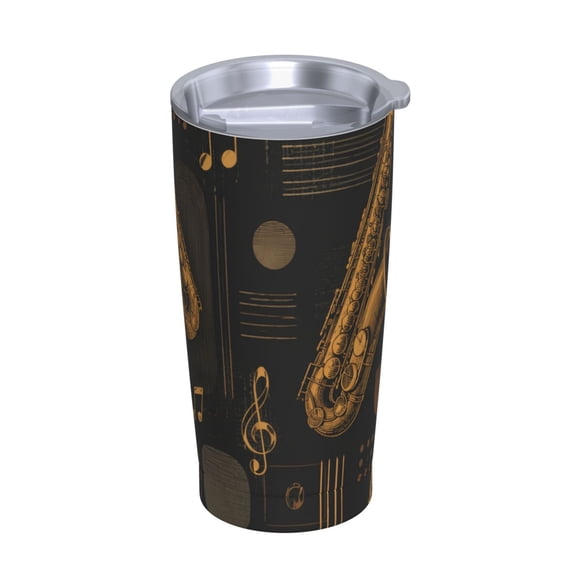 Jazz Harmony Saxophone Pattern Stainless Steel Tumbler with Lid and Straw 20oz Vacuum Insulated Travel Mug for Hot & Cold Drinks Coffee Wine Water Cup