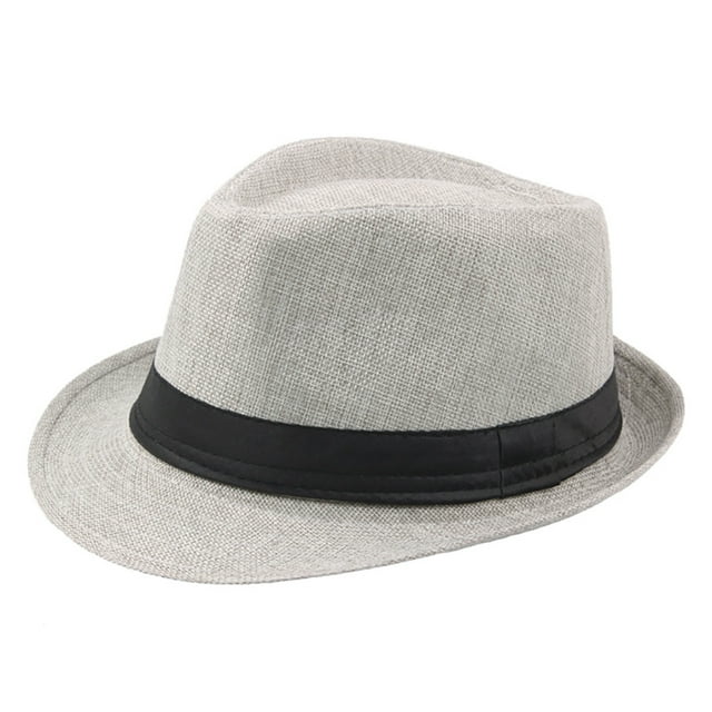 Jazz Hat Men's Breathable Linen Top Hat Outdoor Sun Hat CurlyStraw Hat ...