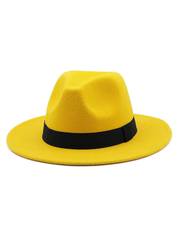 Jazz Hat, Top Hat, Color Top Hat, Men's And Women's Wide Hat, Retro Large Sun Jazz Hat British Top Hat Sun Hat Summer Hat Color yellow
