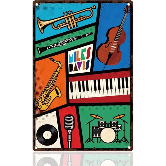Jazz Instruments Metal Tin Sign Retro Music Wall Decor 8 x 12 Inch for Home Bar Pub Garden Yard Man Cave