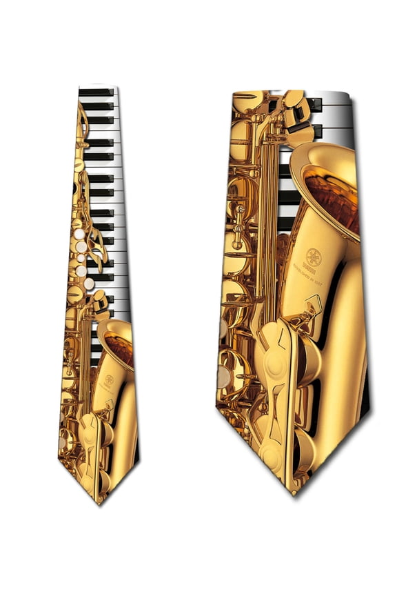 Jazz Instruments Tie Saxophone and Piano Necktie Mens Tie by Three Rooker