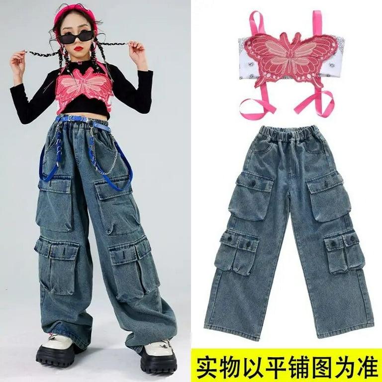 Jazz Modern Dance Costumes For Girls Loose Vest Jeans