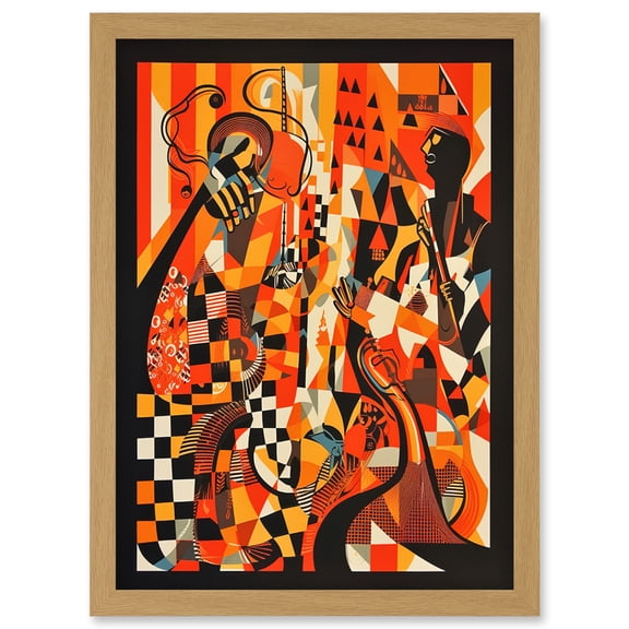 Jazz Music Band Musicians Abstract Modern Folk Art Painting Artwork Framed Wall Art Print A4