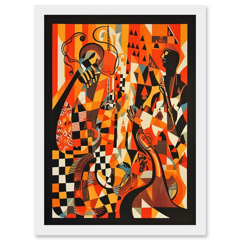 Jazz Music Band Musicians Abstract Modern Folk Art Painting