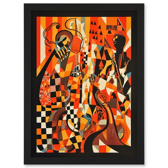 Jazz Music Band Musicians Abstract Modern Folk Art Painting Artwork Framed Wall Art Print A4