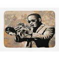 thumbnail image 1 of Jazz Music Bath Mat, Grunge Style Illustration of Musician Sunglasses Playing Trumpet, Plush Bathroom Decor Mat with Non Slip Backing, 29.5" X 17.5", Beige Black, 1 of 2