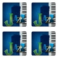 thumbnail image 1 of Jazz Music Coaster Set of 4, Abstract Cracked Background Piano Keys Themed Print Rhytym Image, Square Hardboard Gloss Coasters, Standard Size, Navy Green White, by Ambesonne, 1 of 2