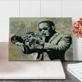 thumbnail image 1 of Jazz Music Cutting Board, Grunge Style Illustration of Musician Sunglasses Playing Trumpet, Decorative Tempered Glass Cutting and Serving Board, Small Size, Beige Black, by Ambesonne, 1 of 1