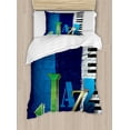 thumbnail image 1 of Jazz Music Duvet Cover Set, Abstract Cracked Background Piano Keys Themed Print Rhytym Image, Decorative 2 Piece Bedding Set with 1 Pillow Shams, Twin Size, Navy Green White, by Ambesonne, 1 of 3