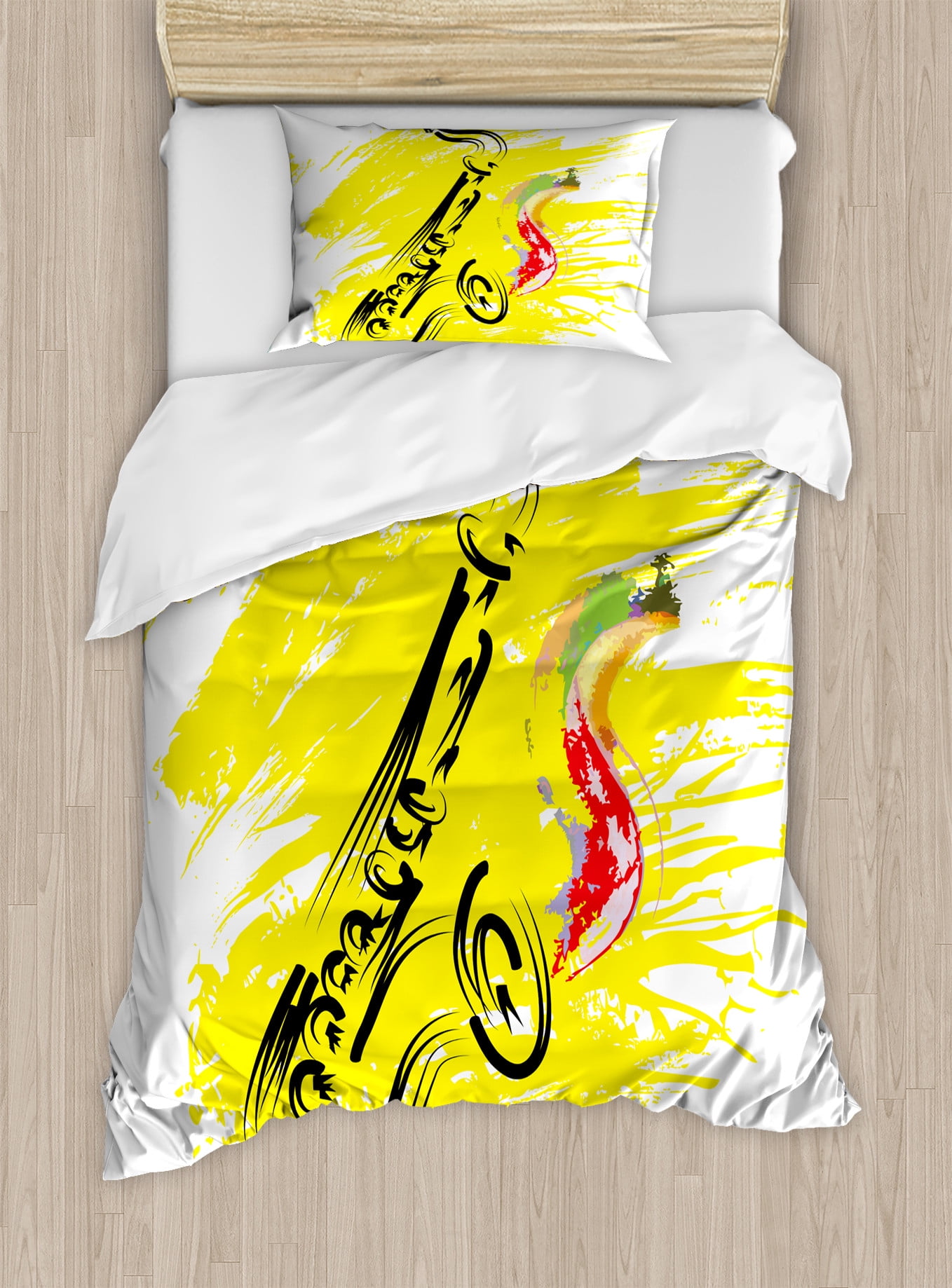Twin Yellow and Black Jazz Music Duvet Cover Set