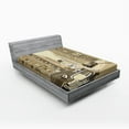 thumbnail image 1 of Jazz Music Fitted Sheet, Illustration of a Guitarist in an Old Street of New York Buildings Music Cityscape, Soft Decorative Fabric Bedding, Queen Size, Beige, by Ambesonne, 1 of 2