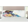 thumbnail image 1 of Jazz Music Headboard, Illustration of Trumpeter with Paint Splashes at the Background Entertainment, Upholstered Decorative Metal Bed Headboard with Memory Foam, King Size, Purple Yellow, by Ambesonne, 1 of 4