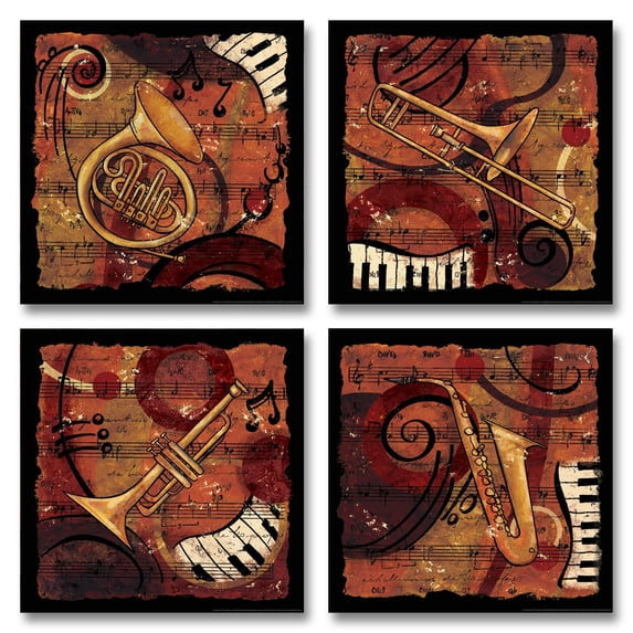 Jazz Music I Classic, Retro Trumpet, Sax, Trombone Band; Four 12x12 Poster Prints…