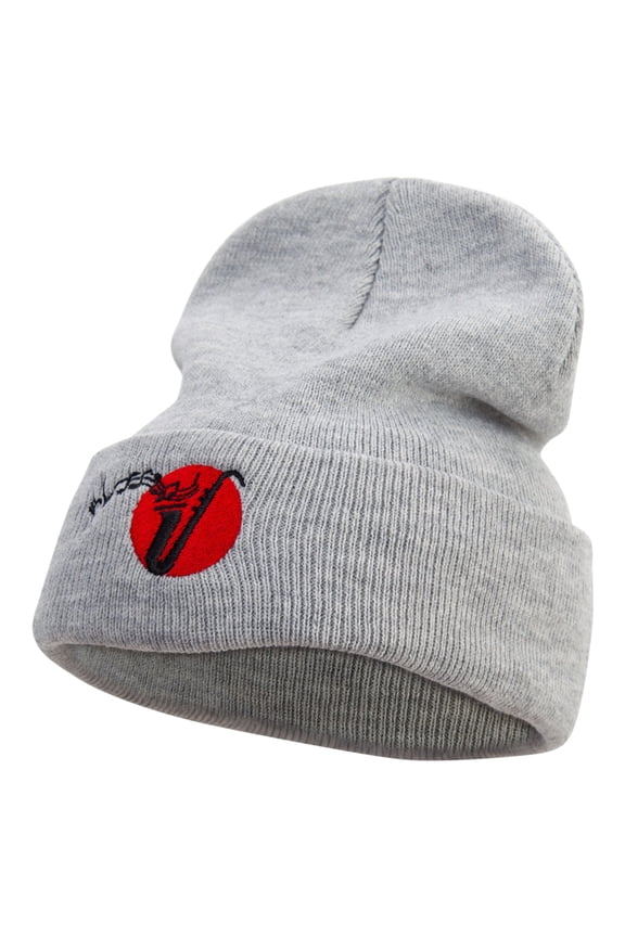 Jazz Music Logo Embroidered 12 Inch Long Knitted Beanie - Heather Grey OSFM